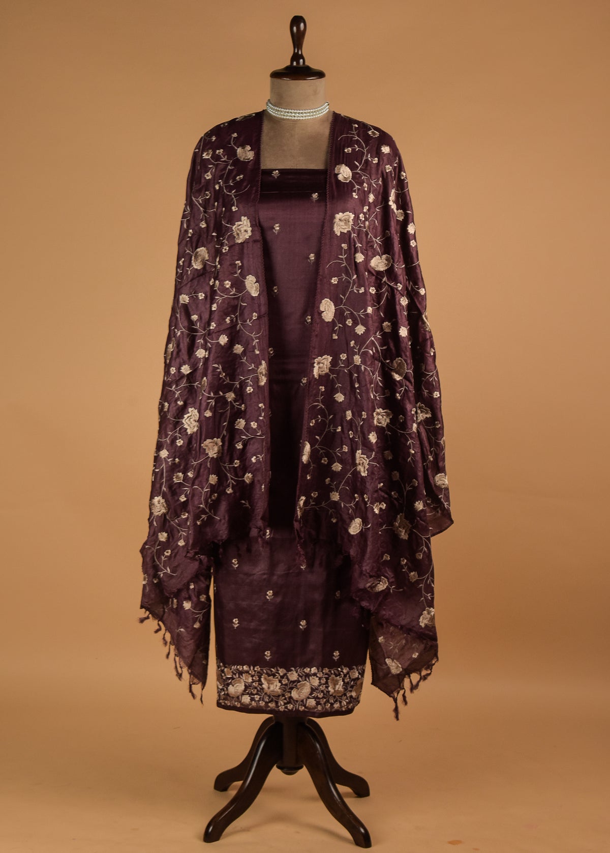 Wine Tussar Dress Material