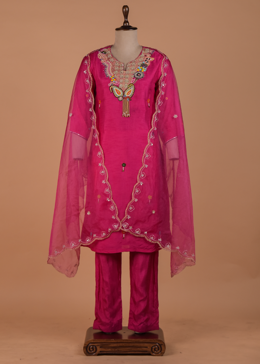 Pink Crepe Straight Suit Set