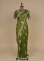 Green Chinia Silk Embroidered Saree