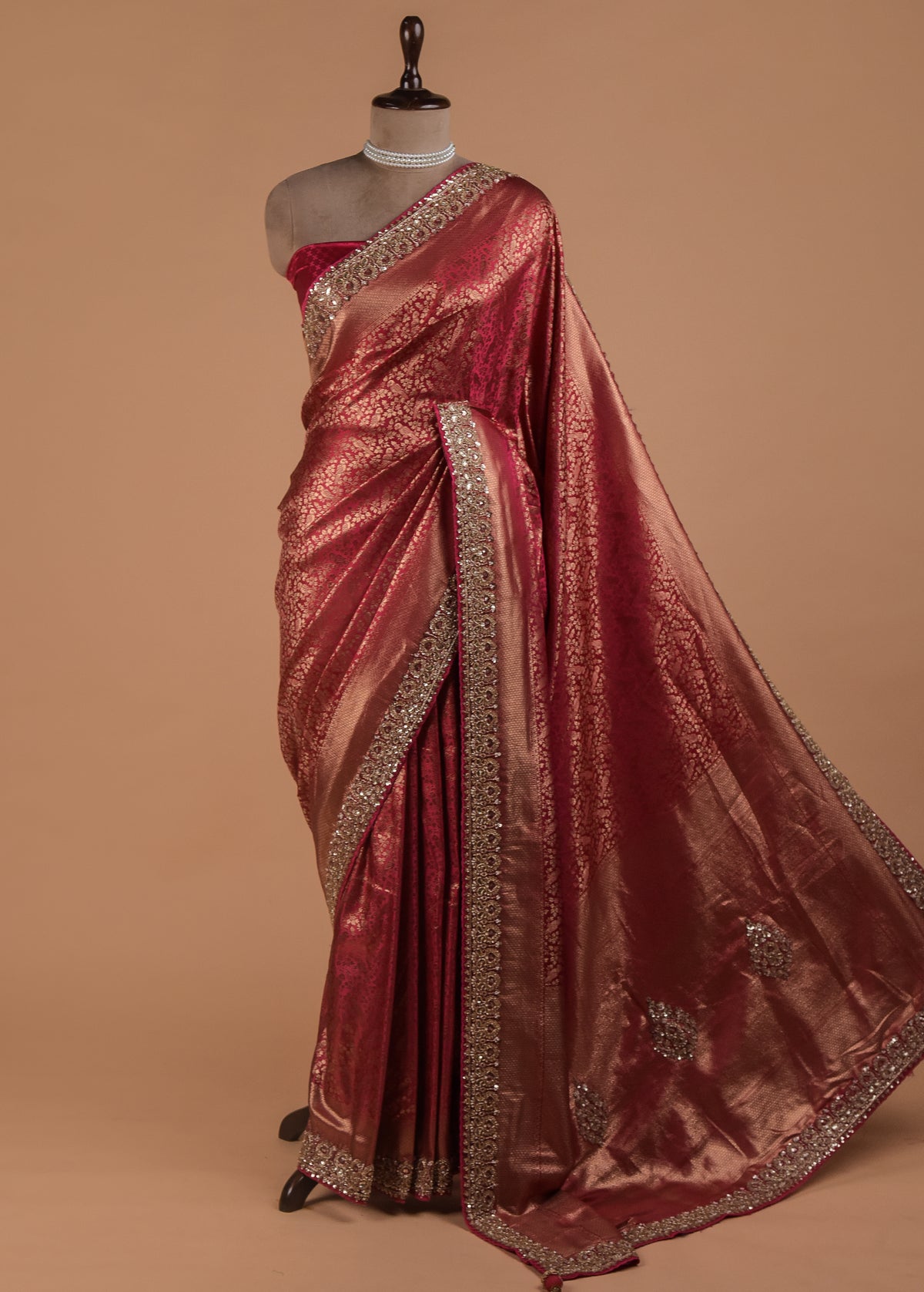 Red Crepe Silk Embroidered Saree