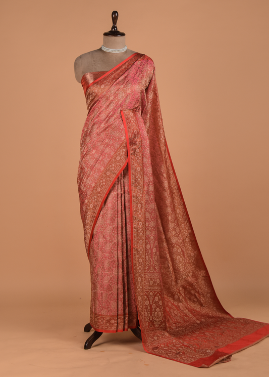 Peach Art Silk Banarasi Saree