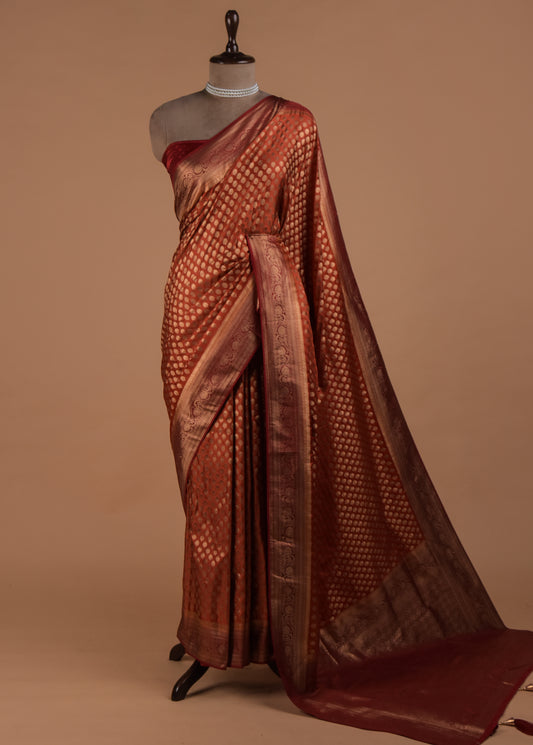 Red Crepe Silk Banarasi Saree