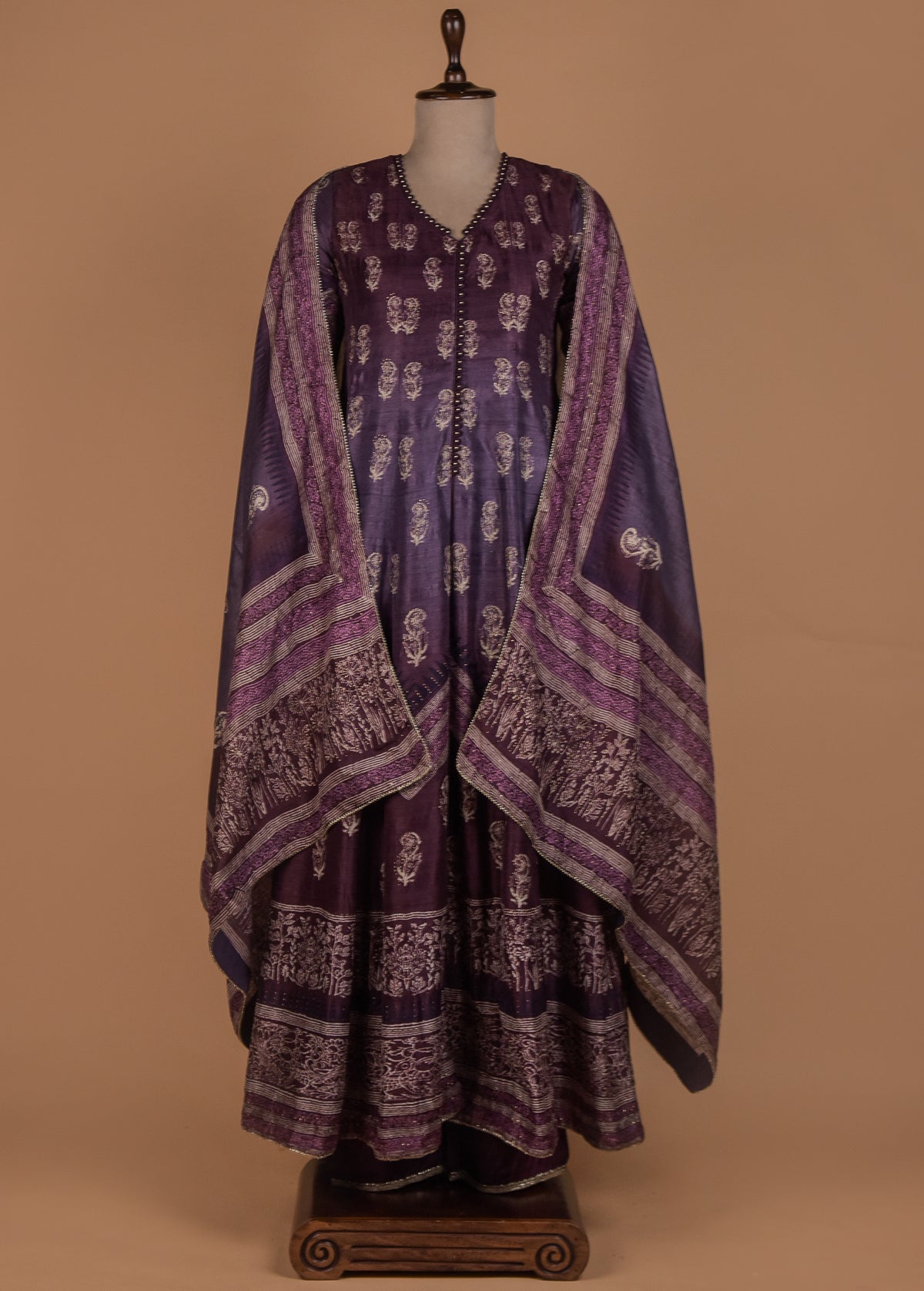 Purple Tussar Anarkali Set