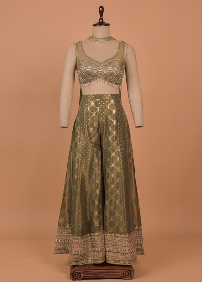 Green Silk Sharara Set