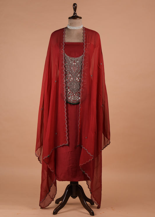 Red Chinia Silk Dress Material