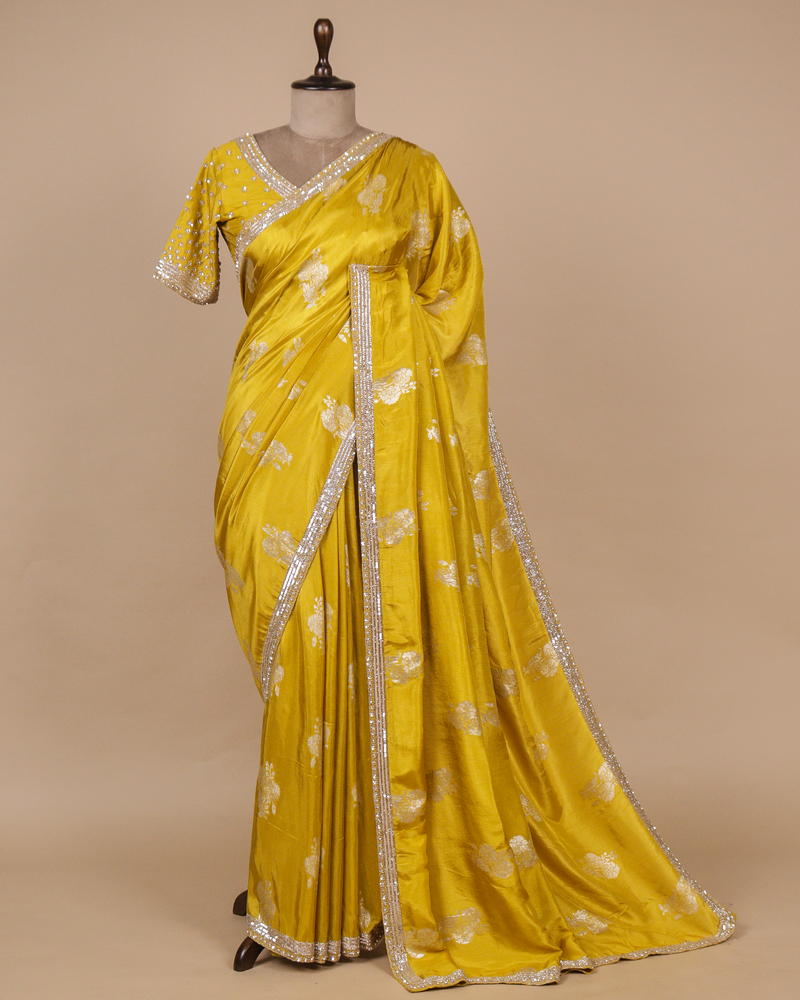 Gold Georgette Crepe Embroidered Saree