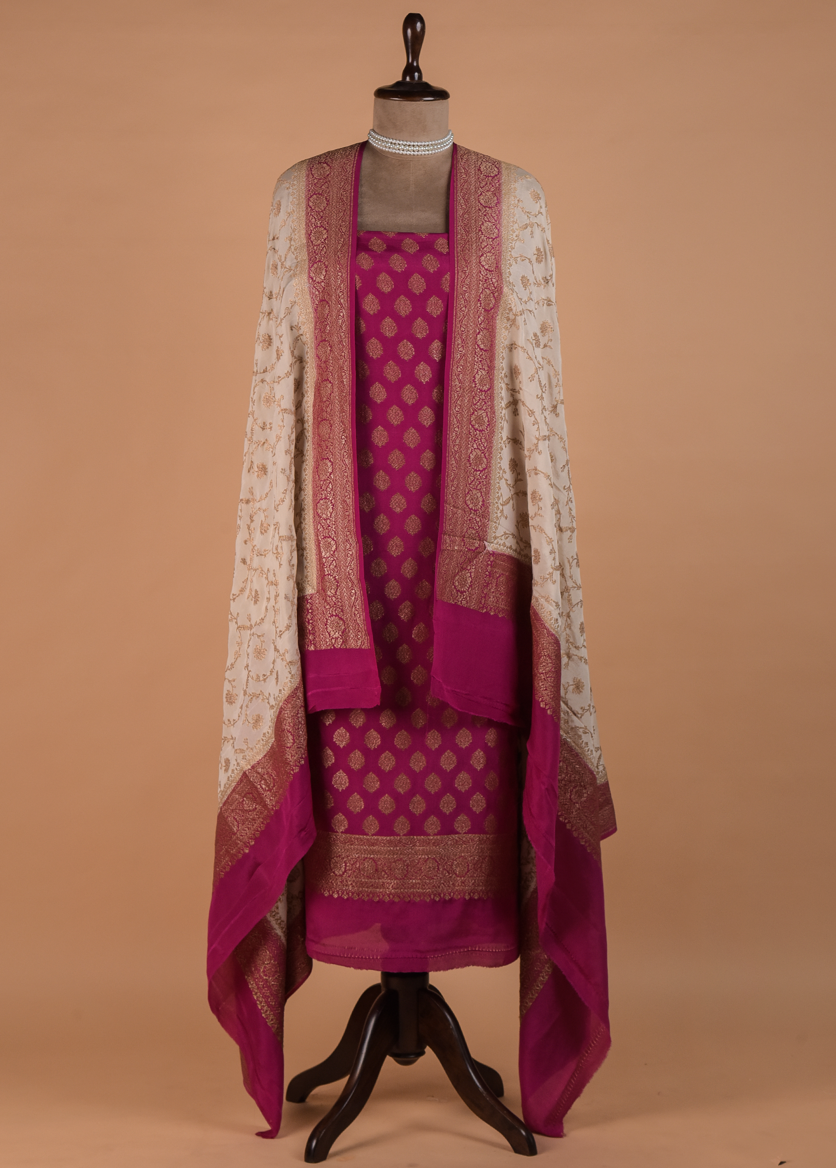 Pink Crepe Silk Dress Material | Greenways Delhi