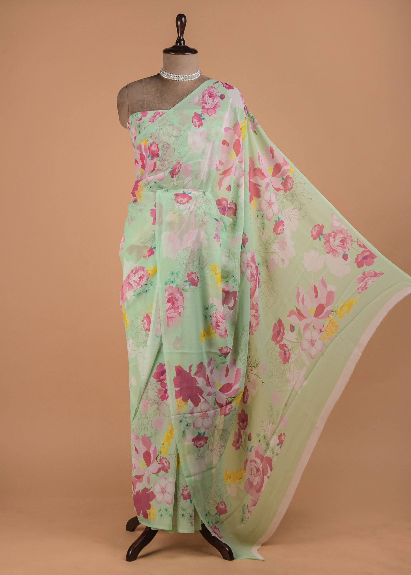 Green Crepe Printed Saree