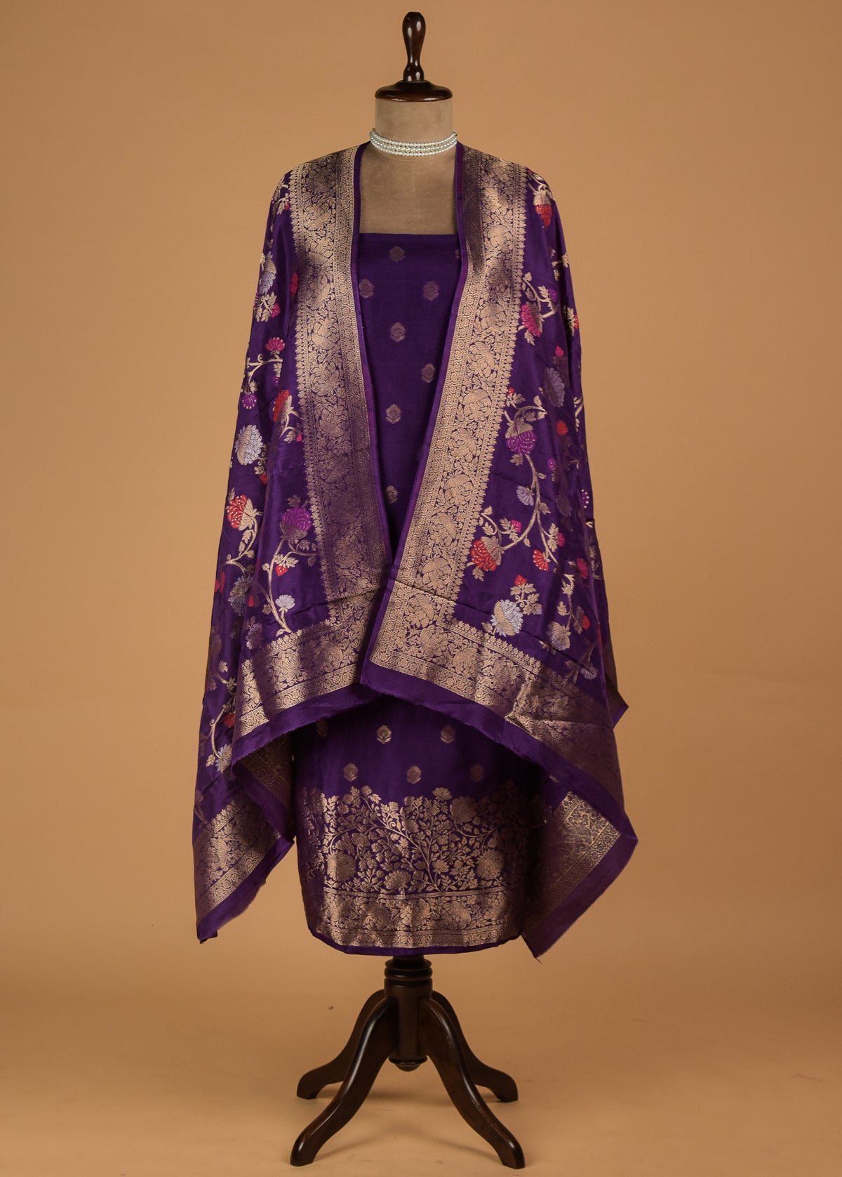 Purple Crepe Silk Dress Material