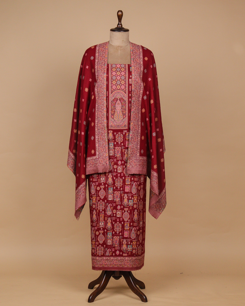 Red Pashmina Dress Material