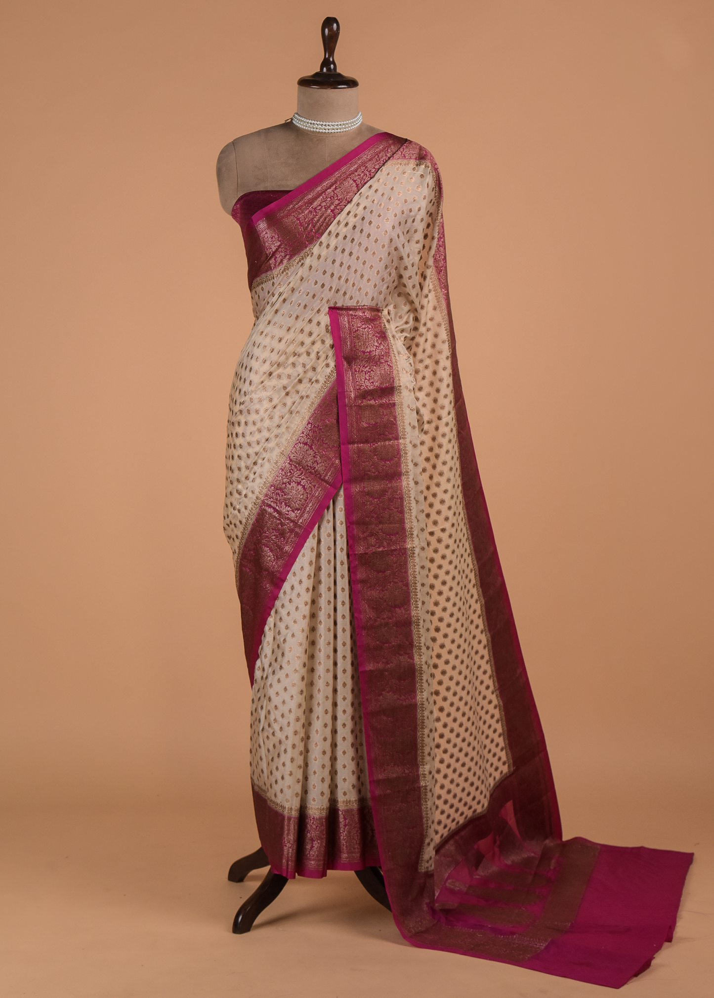 Cream Art Crepe Banarasi Saree