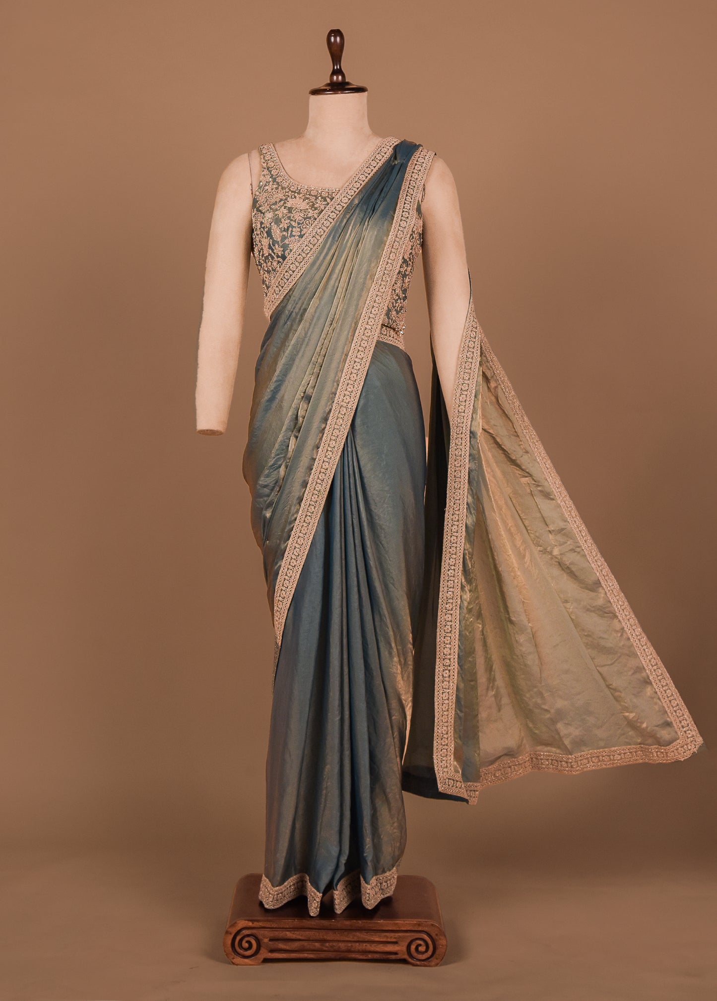 Blue Shamo Satin Readymade Saree