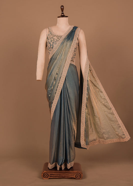 Blue Shamo Satin Readymade Saree