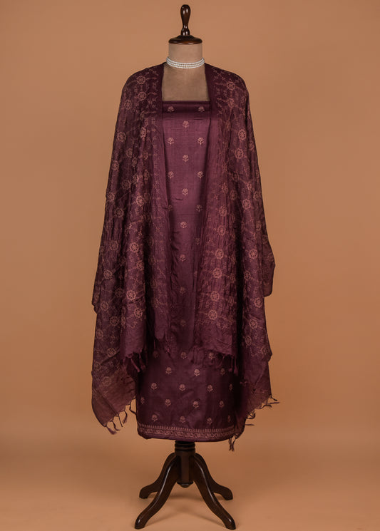 Wine Tussar Dress Material