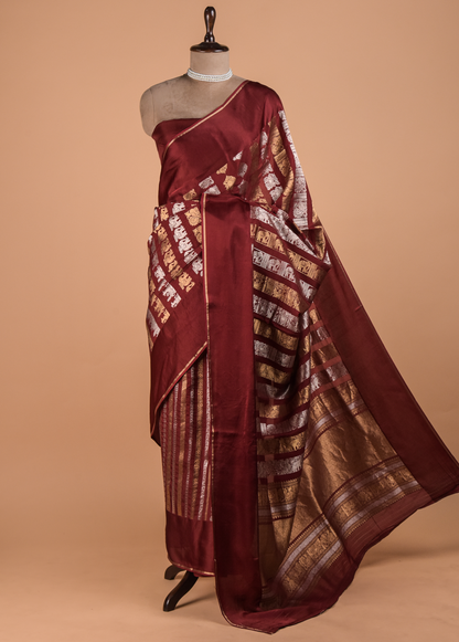 Red Crepe Kanjeevaram Saree