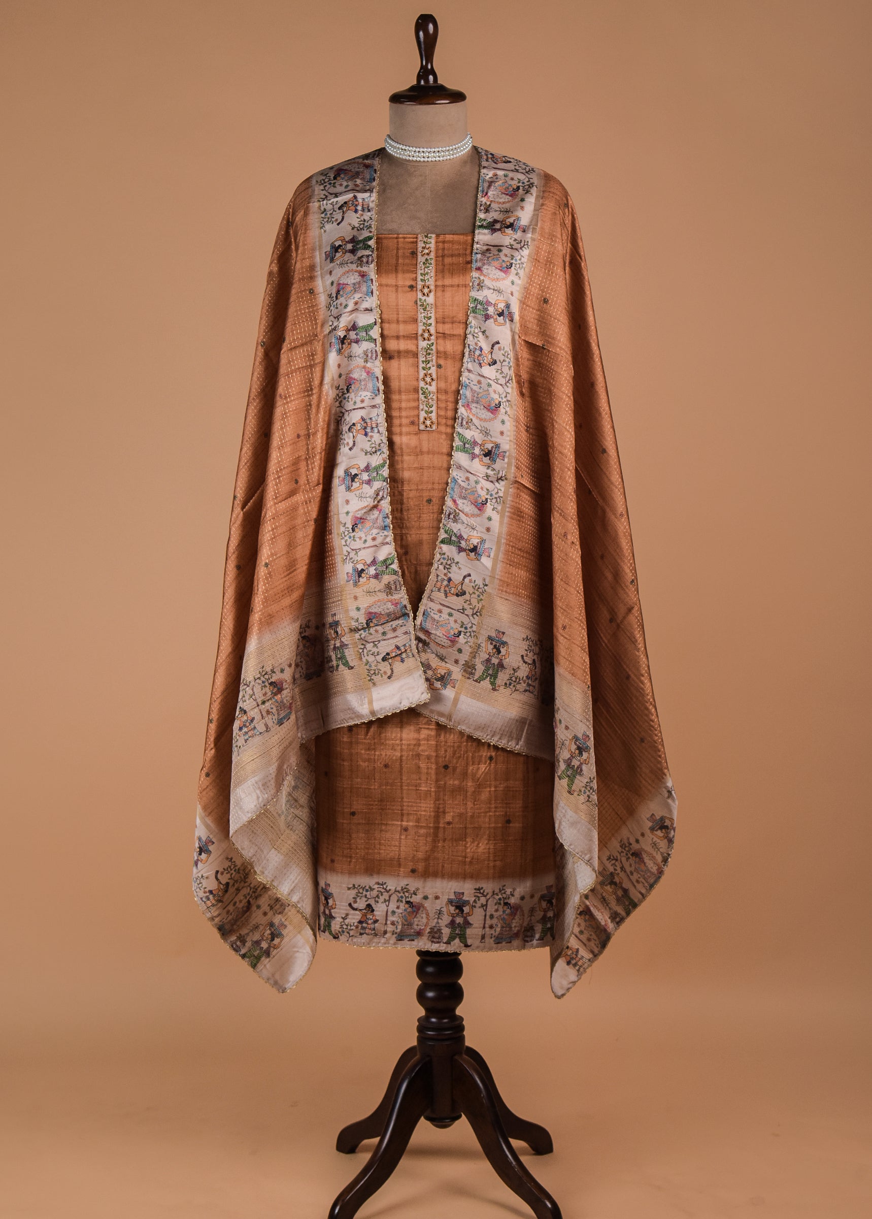 Rust Tussar Dress Material