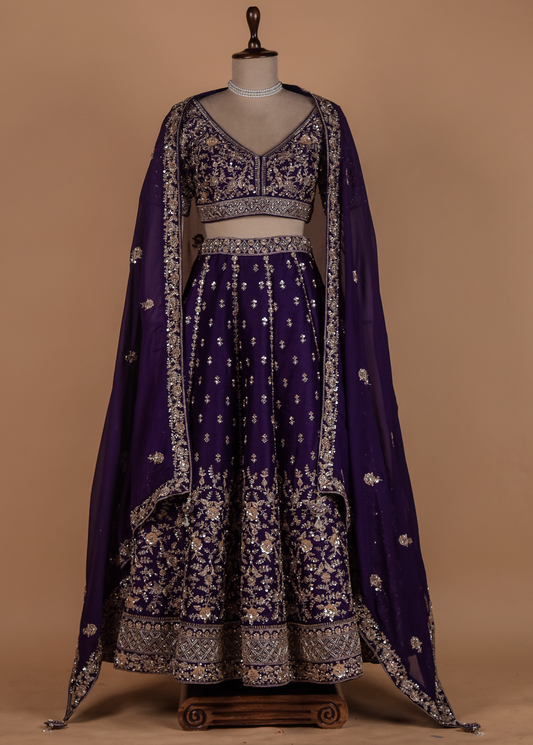 Purple Crepe Silk Lehenga