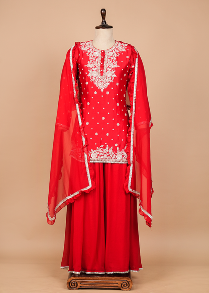 Red Georgette Sharara Set