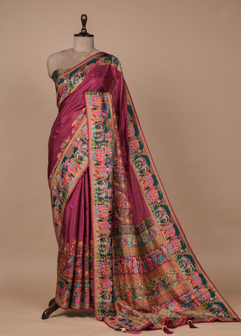 Pink Crepe Silk Embroidered Saree