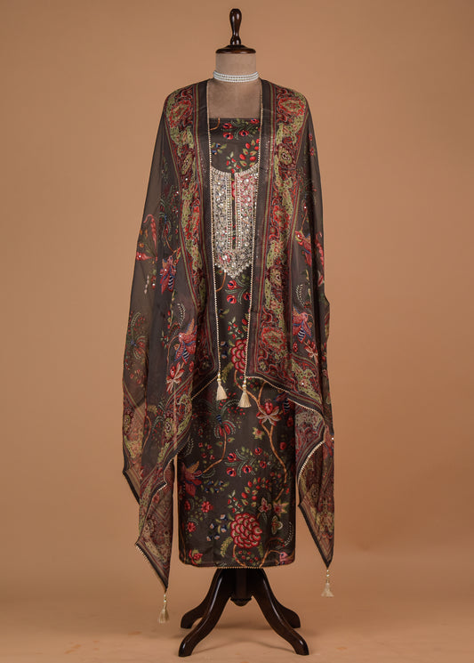 Grey Crepe Dress Material