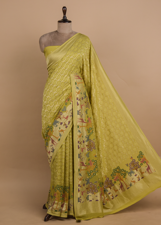 Green Georgette Bandhani Saree