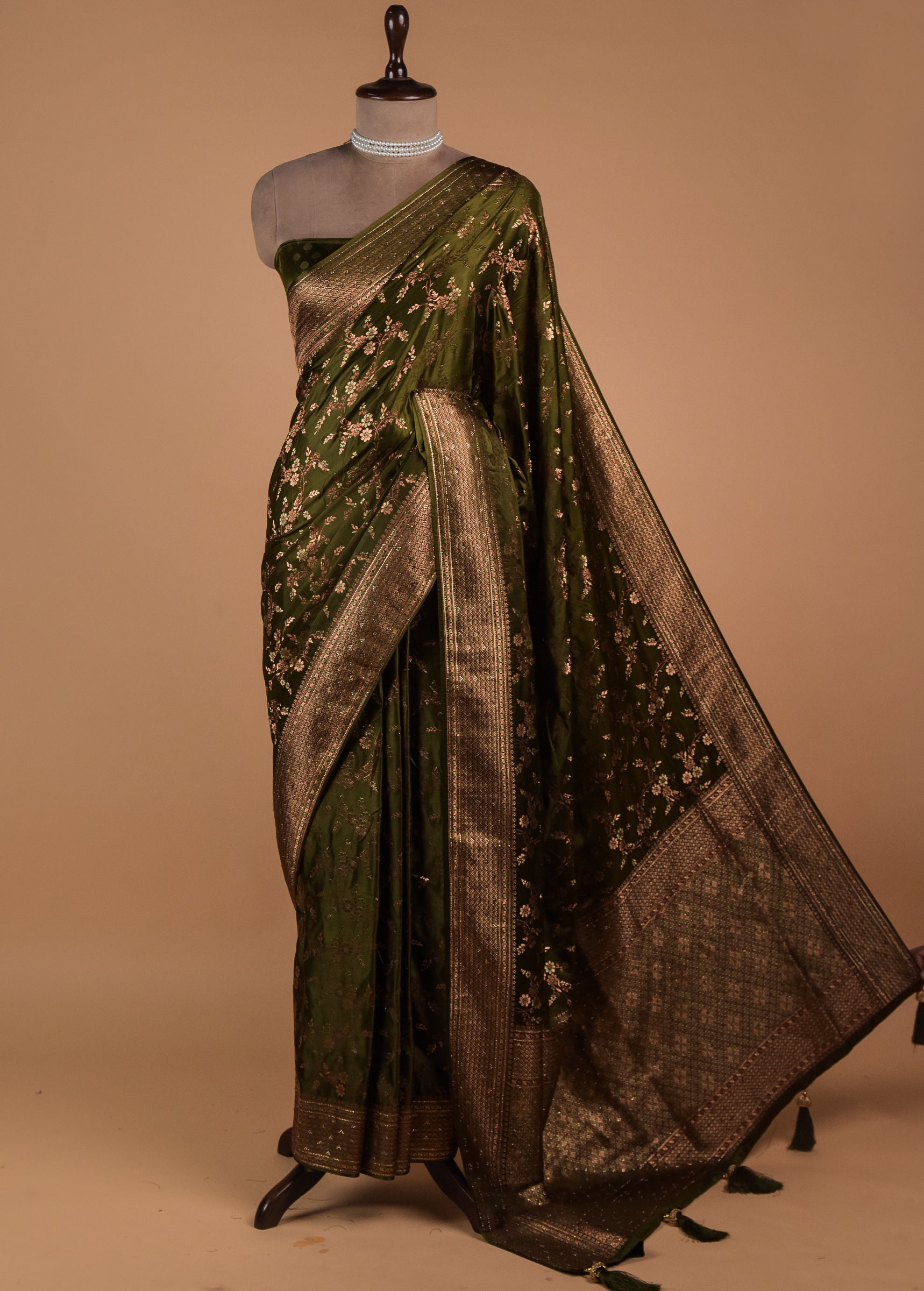 Mehendi Green Moroccan Silk Banarasi Saree