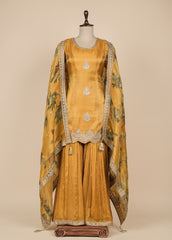 Yellow Crepe Silk Sharara Set