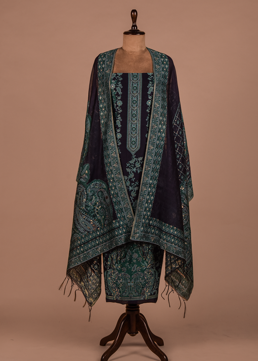 Blue Mulmul Cotton Dress Material