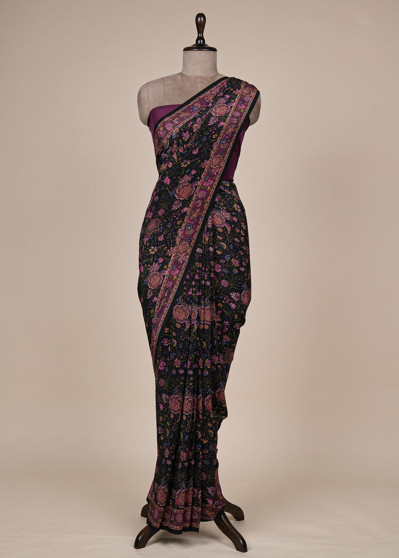 Black Crepe Printed Saree