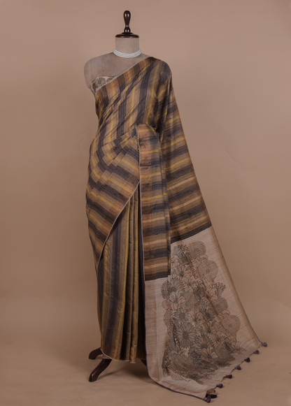 Multicoloured Tussar Printed Saree