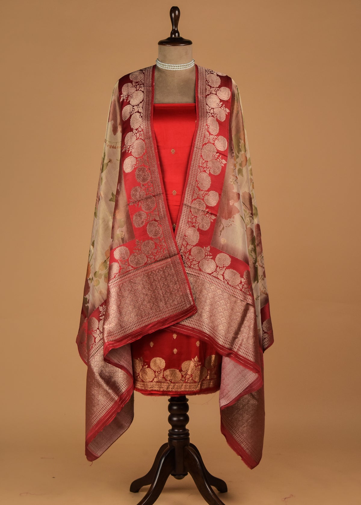 Red Crepe Silk Dress Material