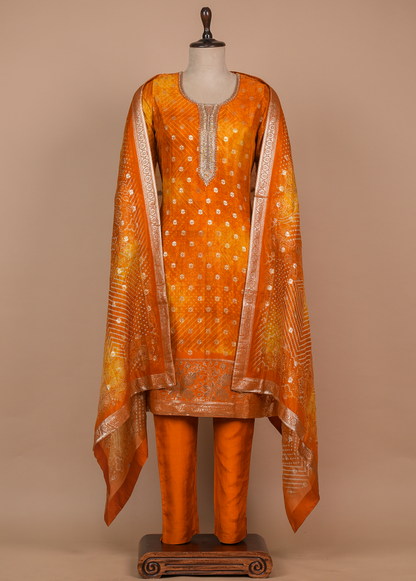 Yellow Cotton Silk Straight Set
