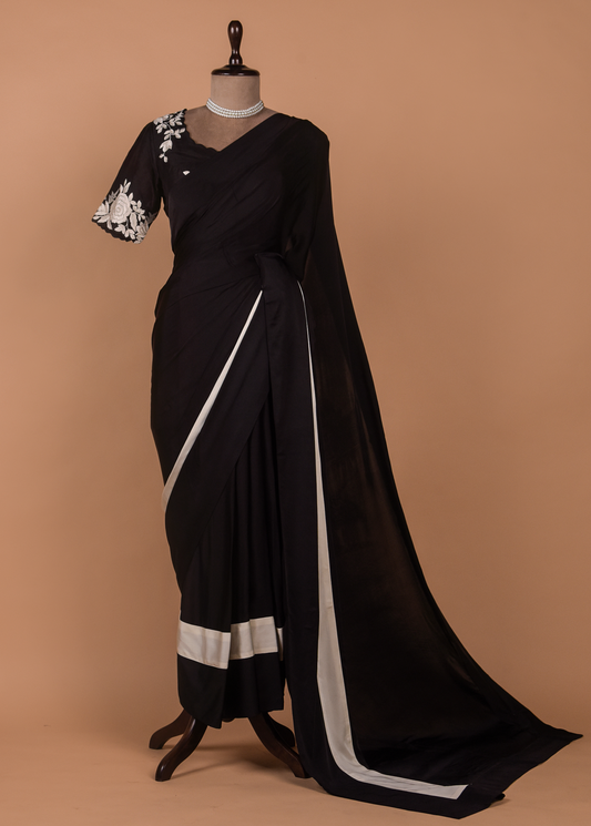 Black Crepe Embroidered Saree