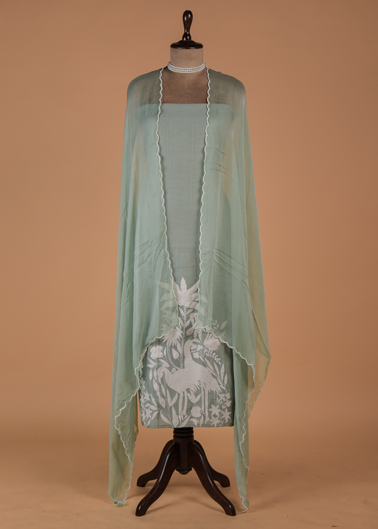 Green Cotton Dress Material