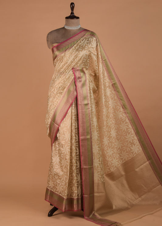 Golden Hand Embroidered Tissue Saree | Greenways