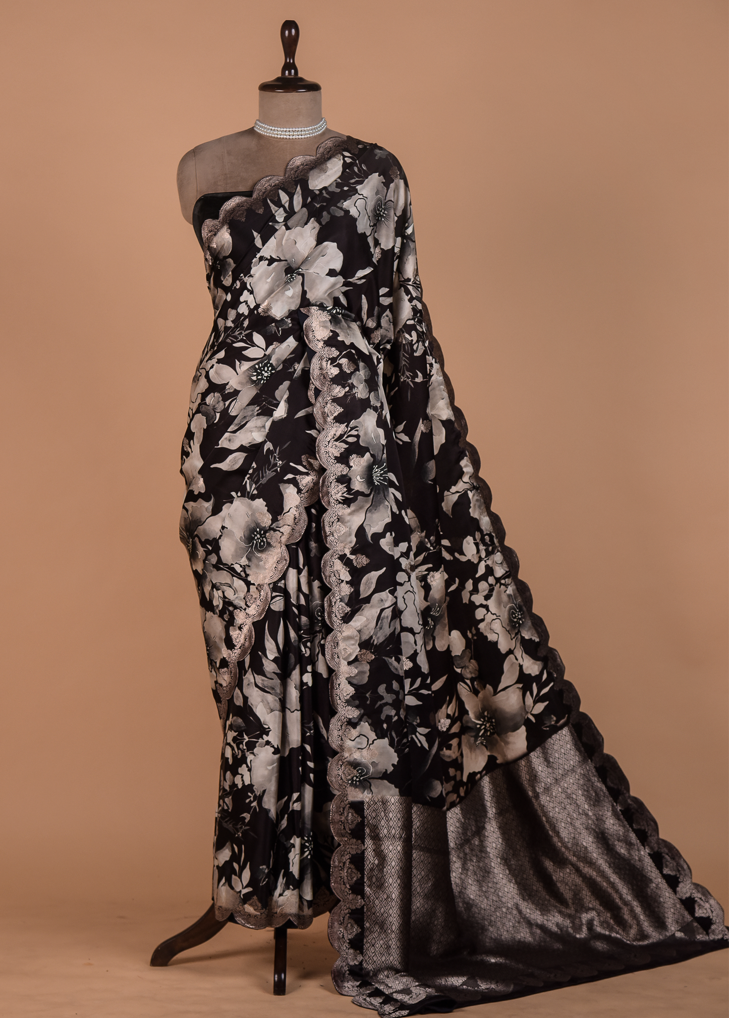 Black Satin Banarasi Saree