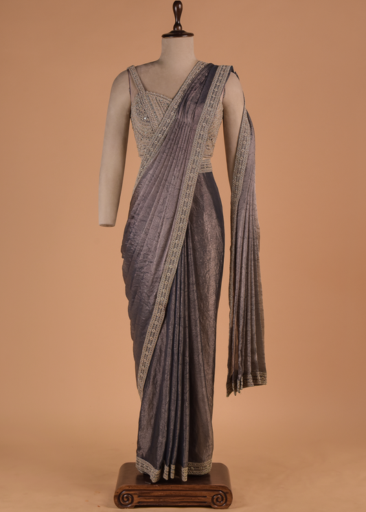Purple Shamo Satin Readymade Saree| Greenways