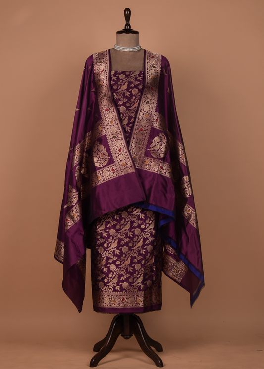 Purple Silk Dress Material