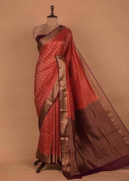 Peach Crepe Banarasi Saree