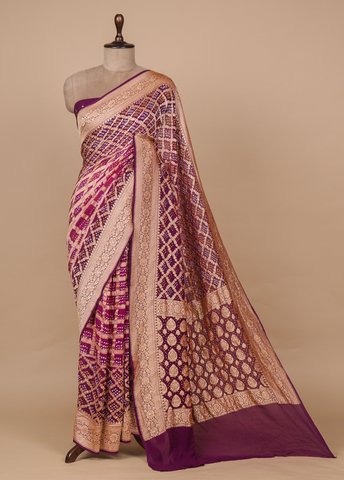 Wine Georgette Bandhani Saree