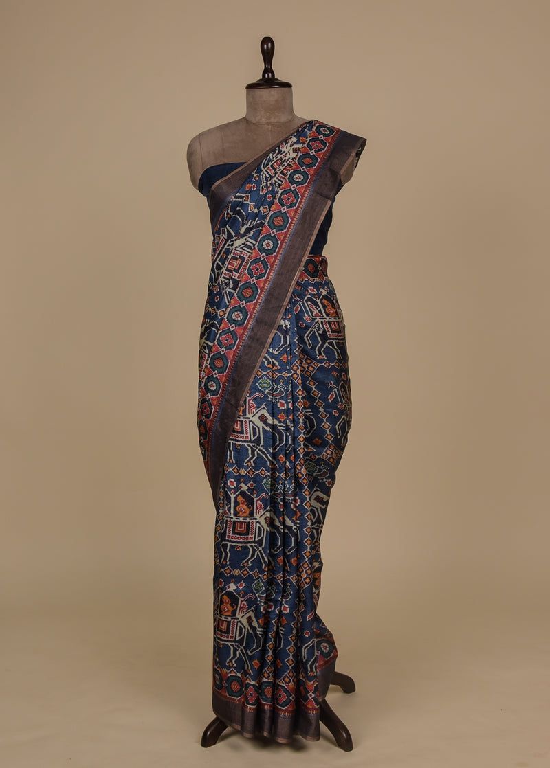 Blue Tussar Silk Printed / Patola Saree