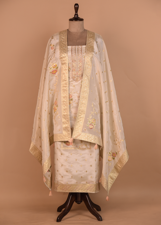 Cream Tissue Dress Material