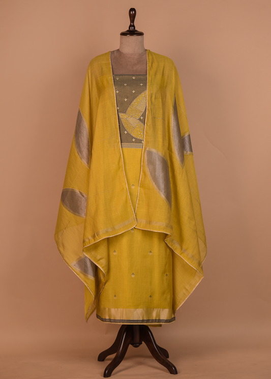 Yellow Cotton Silk Dress Material