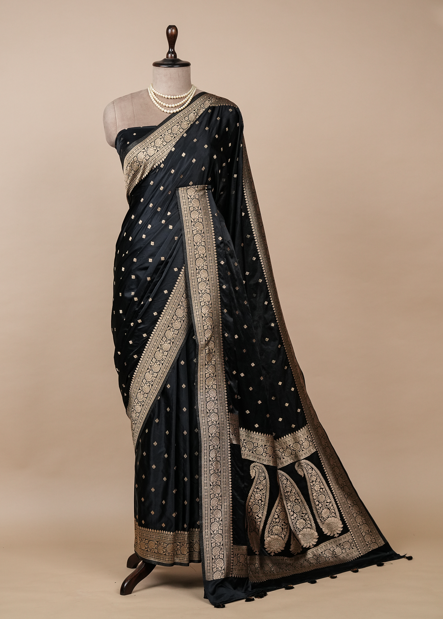 Black Banarasi Handwoven Art Silk Saree | Greenways Delhi