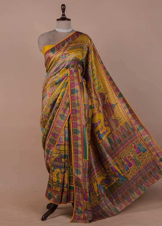 Yellow Silk Embroidered Saree