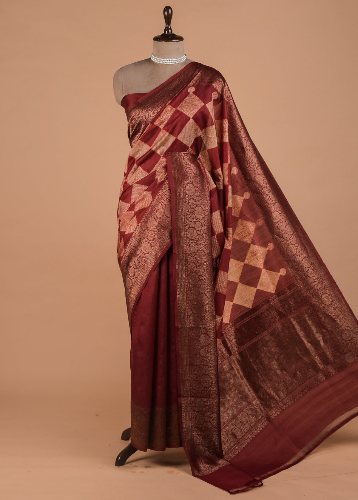 Red Tussar Printed Saree