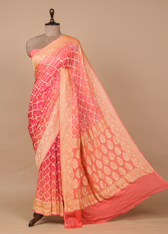 Peach Georgette Bandhani Saree