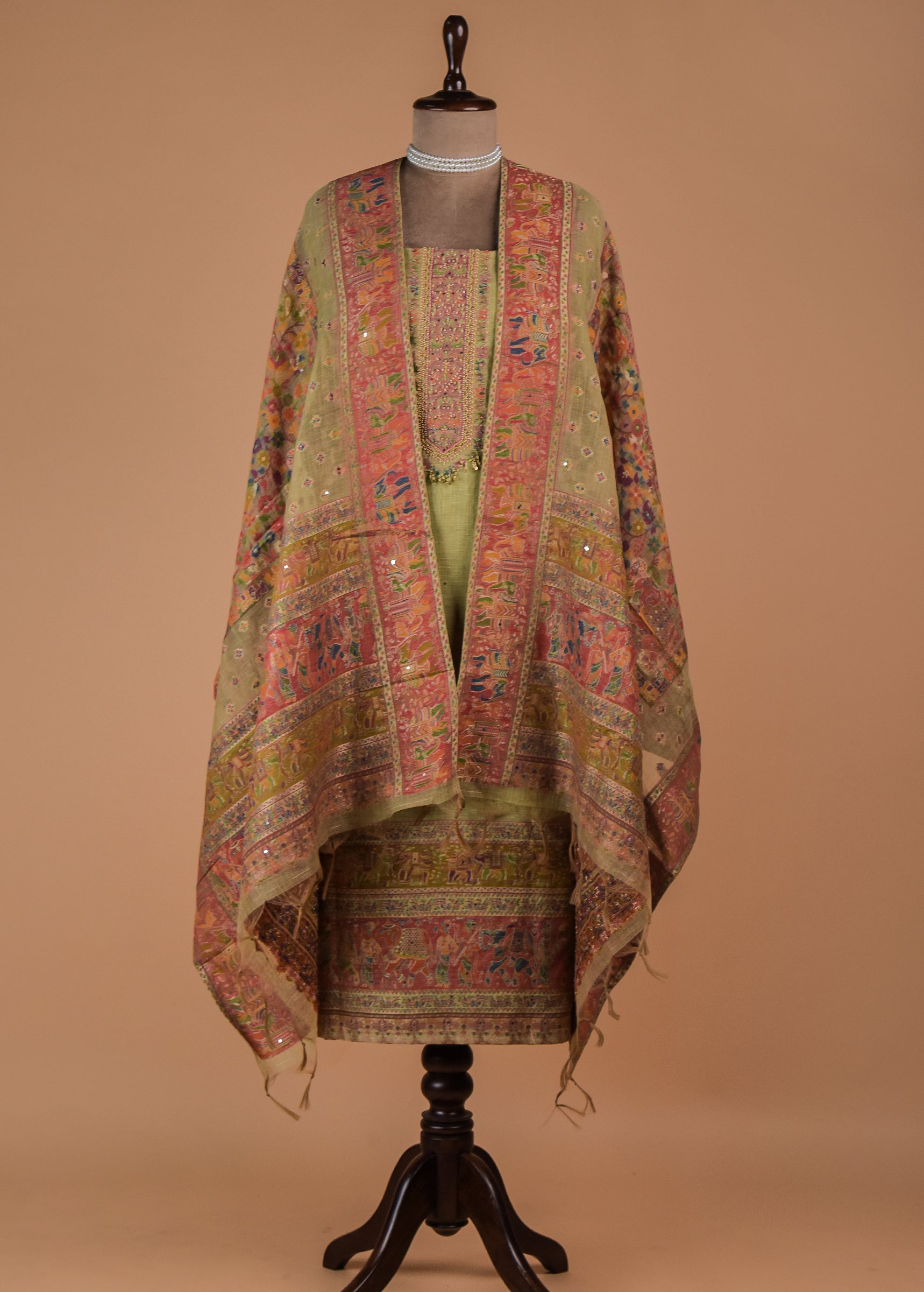 Green Cotton Tussar Dress Material