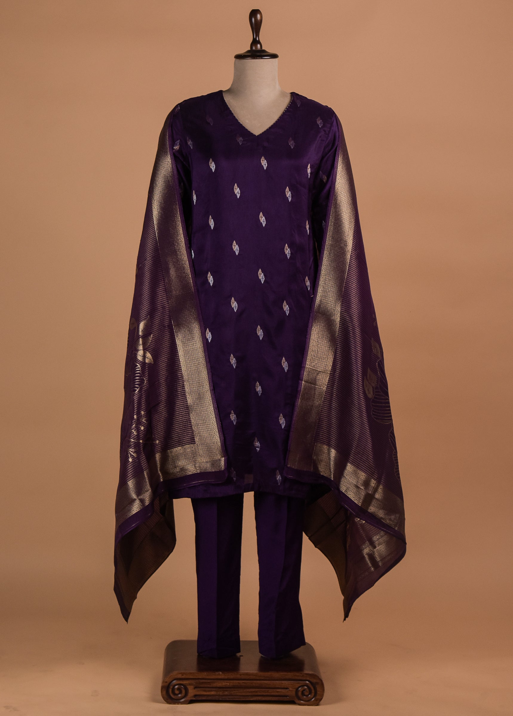 Purple Cotton Silk Straight Set