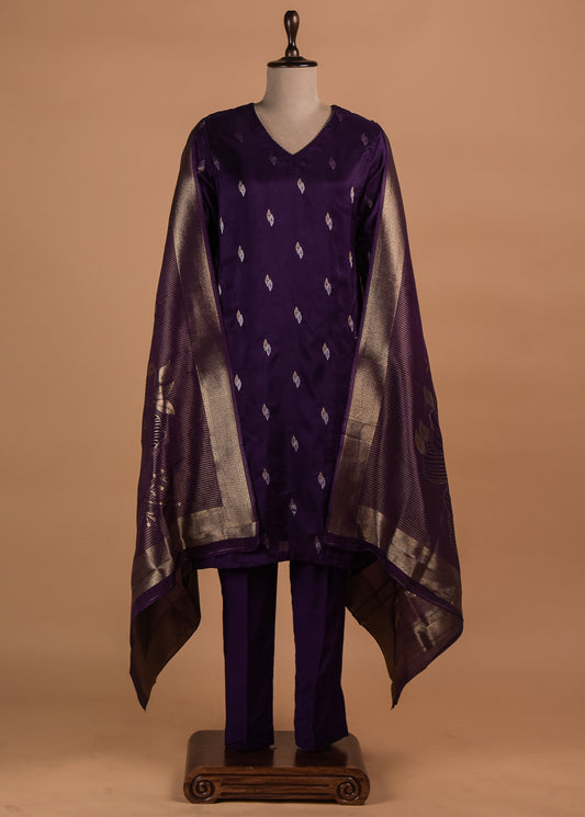 Purple Cotton Silk Straight Set